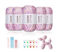 Maxee 5 x 50 g di filato di cotone spesso per uncinetto, filato grosso per uncinetto per principianti, lana Amigurumi per uncinetto senza spaccature, filato di cotone grosso, filato semplice per lavor