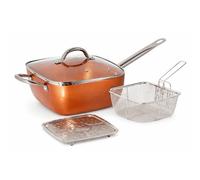 Maxell Power CE - Set di 3 padelle, 2 coperchi, coltelli, Forbici, Colore: Rame Rame