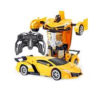 Maxesla Macchina Telecomandata Robot Transformers,Giocattoli per Bambini Auto Radiocomandata Trasformabile Macchinina 360° Rotazione Luci Compleanno Regali per Ragazzi Ragazze Giochi 3-12 Anni, Giallo
