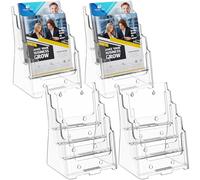 MaxGear Espositore per brochure a 4 ripiani, 15,2 x 22,9 cm, supporto per brochure, in acrilico, trasparente, per opuscoli, da parete o da piano di lavoro, confezione da 4