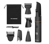 MAXGROOM 4 in 1 Kit Rasoio Elettrico Corpo Uomo, Depilatore Ricaricabile per Taglia Parti Intime, Capelli, Peli Naso, Impermeabile IPX6 con Uso Umido e Asciutto e Display a LED