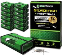 MaxGuard Silverfish + trappole per insetti (12 pezzi) | Trappole per colla non tossiche extra appiccicose, uccidono tutti i pesciolini d'argento, millepiedi e altri insetti striscianti |