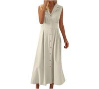 Maxi abiti casual da donna, elegante abito senza maniche in cotone e lino con colletto a camicia e pieghe sul davanti, abito estivo abbottonato per donna UK I miei ordini Vendita Offerte di