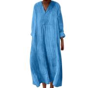 Maxi abiti da donna 2025 da donna con pieghe a bolle abiti larghi a maniche lunghe maxi abito lungo tinta unita abiti alla moda con tasche abito da sposa per ospiti, blu cielo, 4XL