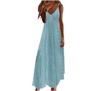 Maxi abiti da donna 2025 da donna con serratura scavata fuori abito da vacanza tinta unita senza maniche con scollo a V abiti midi per le donne, Blu, M