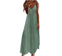 Maxi abiti da donna 2025 da donna con serratura scavata fuori abito da vacanza tinta unita senza maniche con scollo a V abiti midi per le donne, Verde, M
