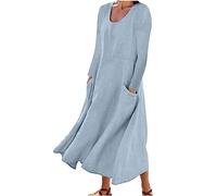 Maxi abiti da donna a maniche lunghe in cotone e lino con tasca per vacanze in spiaggia prendisole da donna UK Plus Size estate abbigliamento casual caldo I miei ordini Vendita Offerte di liquidazione