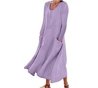 Maxi abiti da donna a maniche lunghe in cotone e lino con tasca per vacanze in spiaggia prendisole da donna UK Plus Size estate abbigliamento casual caldo I miei ordini Vendita Offerte di liquidazione
