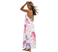 Maxi abiti da donna con schiena scoperta e spalline sottili, sexy, da spiaggia, abiti estivi da donna, Simpatici unicorni, X-Large Tall
