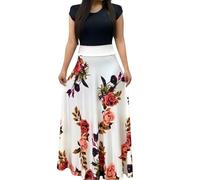 Maxi abiti da donna UK Plus Size Casual Midi Abiti a maniche corte con stampa abito da spiaggia prendisole Primavera 2024, bianco, XL
