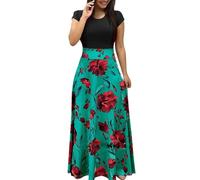 Maxi abiti da donna UK Plus Size Casual Midi Abiti a maniche corte con stampa abito da spiaggia prendisole Primavera 2024, Verde, L