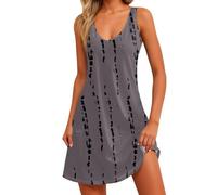 Maxi abiti da donna UK spiaggia casual senza maniche stampa abito canotta scollo a V sciolto con tasche, Grigio, XL