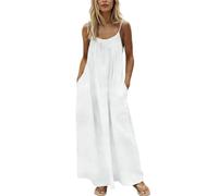 Maxi abiti estivi da donna, senza maniche, con schiena scoperta, comodo, oversize, altalena, da donna, ampio, fluido, per vacanze, spiaggia, tinta unita, abito lungo di base per le vacanze, bianco, L