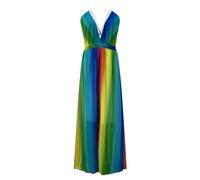 Maxi abito arcobaleno da donna, abito da spiaggia in chiffon colorato sfumato con profondo scollo a V e orlo fluido, abito estivo per vacanze, festival e servizi fotografici, Viola, M