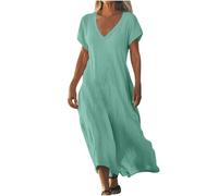 Maxi abito da donna casual da lavoro da donna con scollo a V manica corta 2025 maxi abito leggero estivo spiaggia vacanze vestiti maxi prendisole per le donne, A, S
