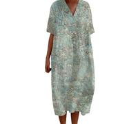 Maxi Abito da Donna Casual Estivo Retrò Con Scollo a V e Maniche Corte - Lungo Per Donne Alte Con Stampa Floreale e Tasche