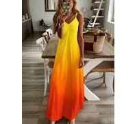 Maxi abito da donna con gradiente per vacanza, lungo abito prendisole | Gonna lunga fluida con grande appeal visivo, ideale per le vacanze al mare, morbido tessuto drappeggiato per un comfort tutto
