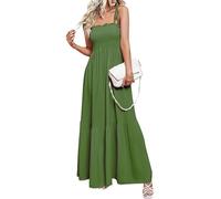 Maxi abito da donna con lacci e orlo a volant, abito da spiaggia fluido, abito lungo da spiaggia con volant, Verde militare, L