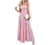Maxi abito da donna con lacci e orlo a volant, abito da spiaggia fluido, abito lungo da spiaggia con volant, rosa, M