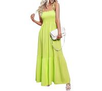 Maxi abito da donna con lacci e orlo a volant, abito da spiaggia fluido, abito lungo da spiaggia con volant, Verde, XL