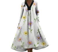 Maxi abito da donna con maniche a 3/4, scollo a V, stampa grafica rosa e cuore, abito da sposa per appuntamenti romantici ed eventi sociali di San Valentino, bianco, 3XL