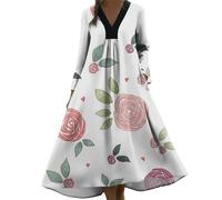 Maxi abito da donna con maniche a 3/4, scollo a V, stampa grafica rosa e cuore, abito da sposa per appuntamenti romantici ed eventi sociali di San Valentino, rosa chiaro, XXL