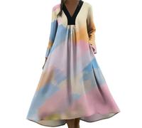 Maxi abito da donna con maniche a 3/4, scollo a V, stampa grafica rosa e cuore, abito da sposa per appuntamenti romantici ed eventi sociali di San Valentino, rosa, L