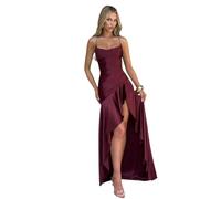 Maxi abito da donna con scollo a cascata e spalline sottili, abito formale con spalline sottili, b, S