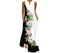 Maxi abito da donna con stampa floreale, senza maniche, scollo a V, svasato, lungo, con poakets, multicolore, svasato, stile impero, vita imperiale, abito estivo da donna, 5-verde, XXX-Large