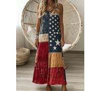 Maxi abito da donna, senza maniche, scollo a V, patchwork, ampio, estivo | Orlo fluido, vestibilità rilassata, stile serbatoio, prendisole, abito boho, vacanze al mare, fuga in resort