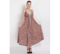 Maxi abito donna con scollo a V aderente e stampa svasata linea impero -...