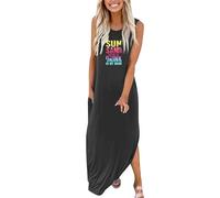 Maxi abito estivo da donna con scollo rotondo, alla moda, per il tempo libero, stampato, senza maniche, vestibilità larga, abito da spiaggia, abito da spiaggia, abito da spiaggia, abito da canotta