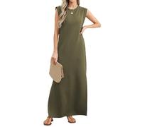 Maxi abito estivo da donna con scollo rotondo senza maniche spacco casual da spiaggia lungo prendisole da vacanza abito t-shirt 2025, Verde militare, 4XL
