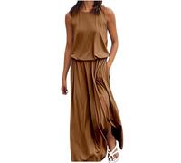Maxi abito estivo da donna elegante - abito estivo da donna, leggero, scollo rotondo, senza maniche, maxi abito a spacco laterale lungo, tinta unita, casual, abito da ballo, abito da spiaggia, per il