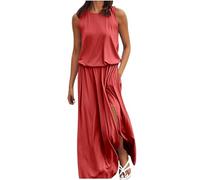 Maxi abito estivo da donna elegante - abito estivo da donna, leggero, scollo rotondo, senza maniche, maxi abito a spacco laterale lungo, tinta unita, casual, abito da ballo, abito da spiaggia, per il