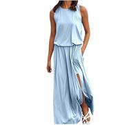 Maxi abito estivo da donna elegante - abito estivo da donna, leggero, scollo rotondo, senza maniche, maxi abito a spacco laterale lungo, tinta unita, casual, abito da ballo, abito da spiaggia, per il