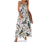 Maxi Abito Estivo da Donna Floreale E Uccello In Stile Retrò Vestito Senza Maniche Scollo V Passero Di Montagna Camelia Abiti da Sole con Spalline Sottili Vestiti Linea A per Spiaggia Vacanze Party