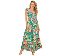 Maxi abito estivo da donna senza maniche con volant con stampa floreale, Verde, 54-56 plus