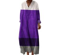 Maxi abito estivo da donna, stile etico, floreale, a maniche lunghe, casual, fluido, da spiaggia, Viola, 4XL