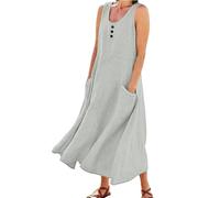 Maxi abito estivo senza maniche da donna alla moda taglie forti - Abito da sole ampio e fluido casual con tasca, 1d-grigio, 5XL