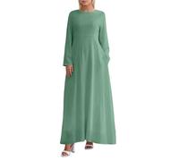 Maxi abito lungo da donna, a tunica, tinta unita, per il tempo libero, linea ad A, casual, abito da spiaggia swing, maglietta Abaya Dubai turco, abito da preghiera, verde, M