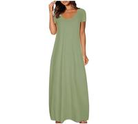 Maxi Abito per Donne - Abiti Lunghi Estivi Casual con Tasche da Signora a Maniche Corte con Girocollo T-Shirt in Taglie Forti S-5XL Offerte, Verde militare, 5XL
