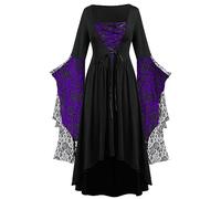 Maxi abito vintage da donna, maniche a pipistrello, taglio ampio e asimmetrico, stile medievale, rinascimentale, vittoriano, gotico, per cosplay, Halloween, Carnevale, in pizzo, effetto patchwork