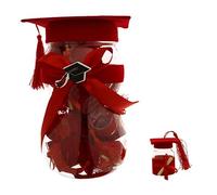 Maxi barattolo bottiglia laurea rosso con pergamena tocco e nappina + 12 bottigl