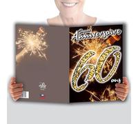 MAXI - Biglietto gigante XXL per anno 60 anni, unisex, H/F + busta, formato 32 x 23 cm, numeri numero dorato, per feste, fuochi d'artificio luccicante, tappo di champagne, prodotto in Francia MX-5060