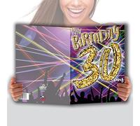 MAXI - Carta gigante XXL per ANNIVERSARIO 30 ANNI mista H/F + busta, formato 32 x 23 cm, numeri numerici dorati, feste, musica, atmosfera discoteca elettriche, fasci luminosi, made in France MX-5030