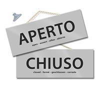 MAXI Cartello APERTO e CHIUSO cm 28,5x10 ARGENTO kit con catenina e ventosa