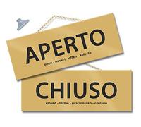 MAXI Cartello APERTO e CHIUSO cm 28,5x10 ORO kit con catenina e ventosa