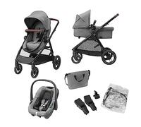 Maxi-Cosi Zelia S Trio Passeggino neonati 3 in 1, 0-4 anni, fino a 22 kg, Trio completo con passeggino reclinabile convertibile in carrozzina, seggiolino auto i-Size e borsa passeggino, colore Grigio