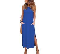 Maxi Dress Abiti Estivi 2026 Senza Maniche Girocollo Sundress Coverups Basic Split Spiaggia Vacanza Vestiti con Tasche Donne, Blu, S